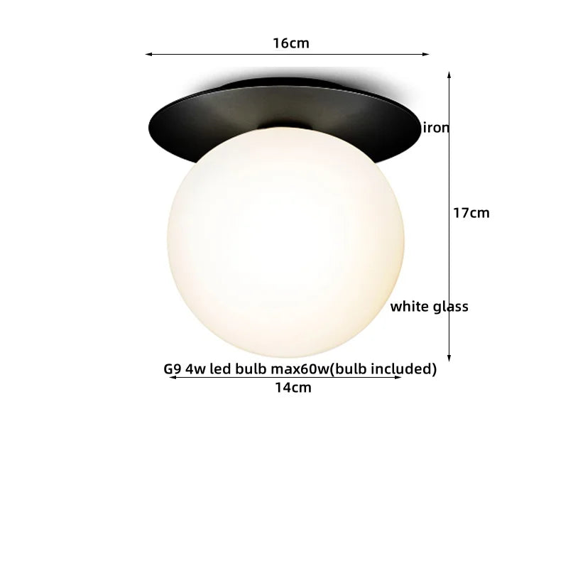 Afralia™ Iron Glass LED Ceiling Lamp Ball Shape Modern Living Room Light Fixtures