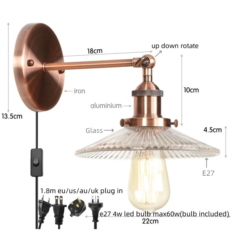 Afralia™ Vintage Chrome LED Wall Light with Clear Glass Sconce for Indoor Bedroom