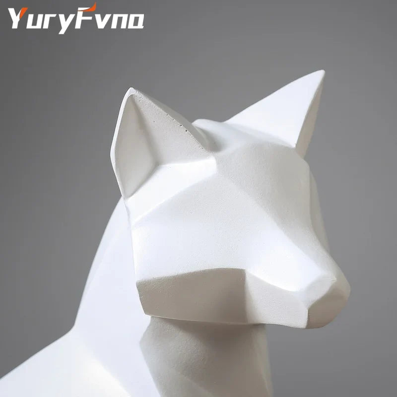 Afralia™ Geometric Fox Sculpture: Modern White Abstract Desktop Art & Creative Gift