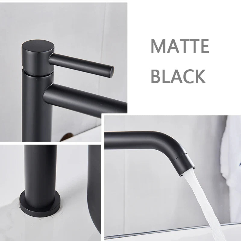 Afralia™ Matte Black Steel Basin Faucet for Cold/Hot Water, Deck Mount Sink Tap