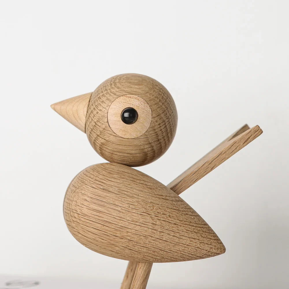Afralia™ Oak Sparrow Wooden Doll, Nordic Style Teak Bird Ornament Decor