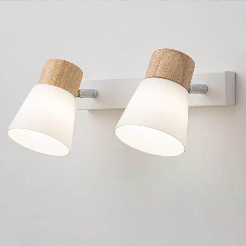 Afralia™ Nordic Double Head Wooden Wall Sconce LED Glass Lamp White