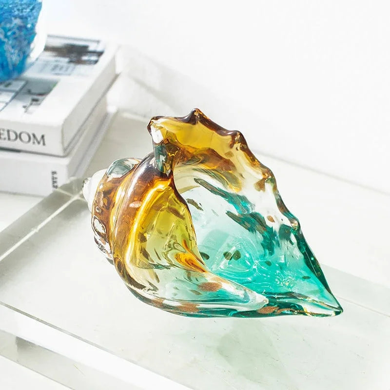 Afralia™ Glass Conch Shell Statue Colorful Modern Design Sculpture Decor Ornaments