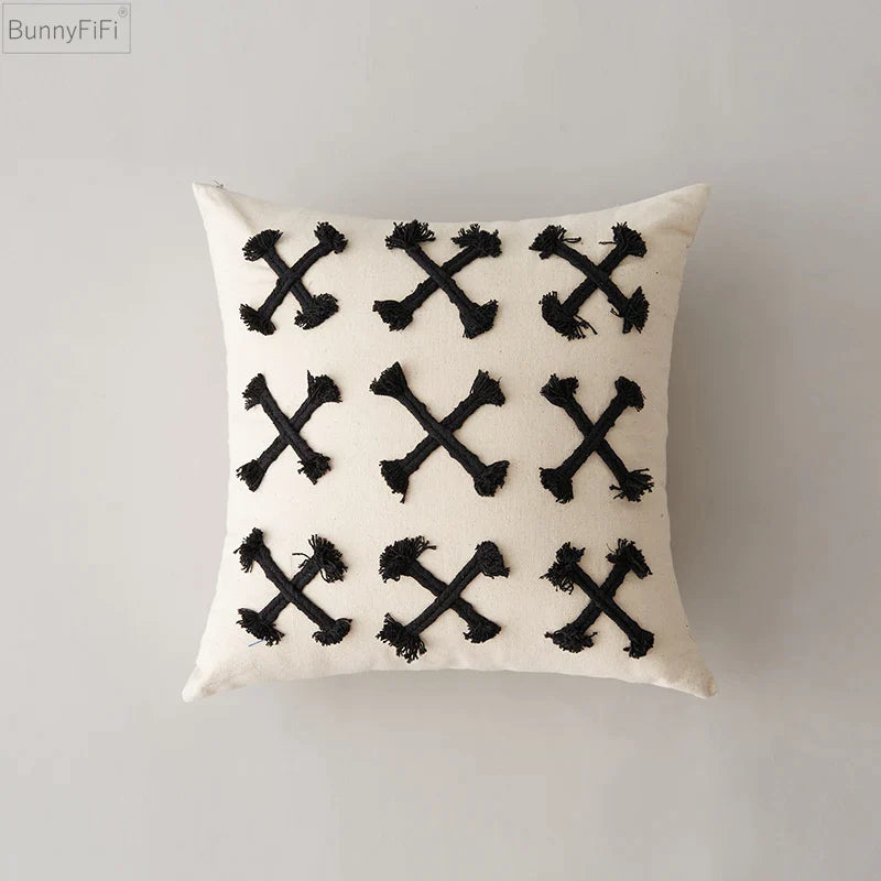 Afralia™ Rainbow Black Stripe Pillow Cover 45x45cm Embroidery Pink Living Room Bed