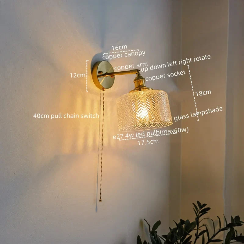 Afralia™ Copper Glass LED Wall Lamp Modern Nordic Home Decor Applique Murale
