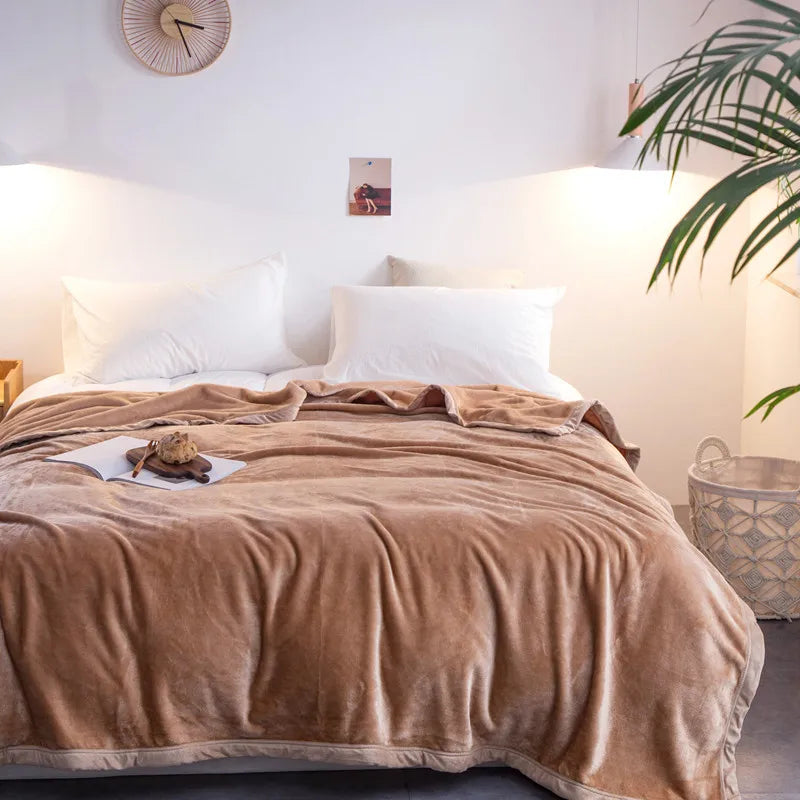 Afralia™ Nordic Solid Flannel Blanket - Warm Queen King Size Bedspread for All Seasons