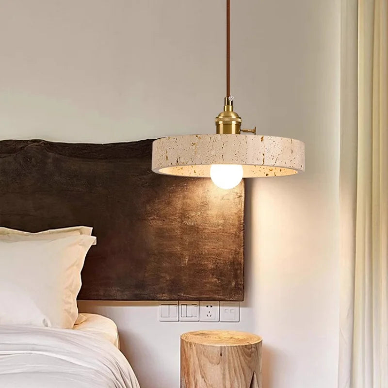 Afralia™ Nordic LED Pendant Lights Yellow Travertine Copper Hanging Lamp for Bedroom Dining Living Room