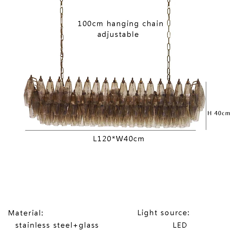 Afralia™ Rhombic Gray Pink Glass Chandelier: Modern Indoor Decorative Lighting Fixtures for Dining Room