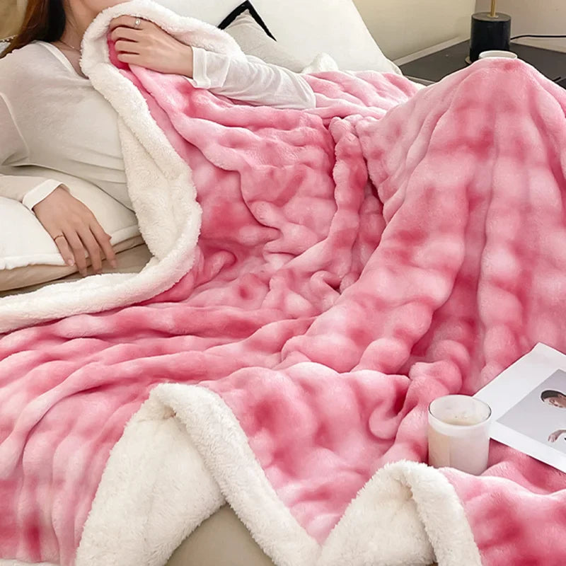 Afralia™ Nordic Double Layer Lamb Fleece Blanket; Soft & Colorful All-Season Office Nap Quilt