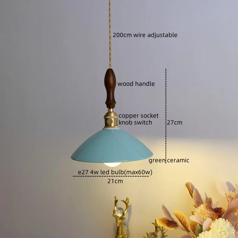 Afralia™ Ceramic LED Pendant Lamp: Modern Wood Handle Hanging Light Fixtures