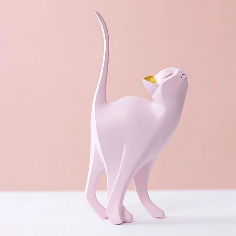 Afralia™ Pink Cat Sculpture for Modern Home Decor and Shelf Display