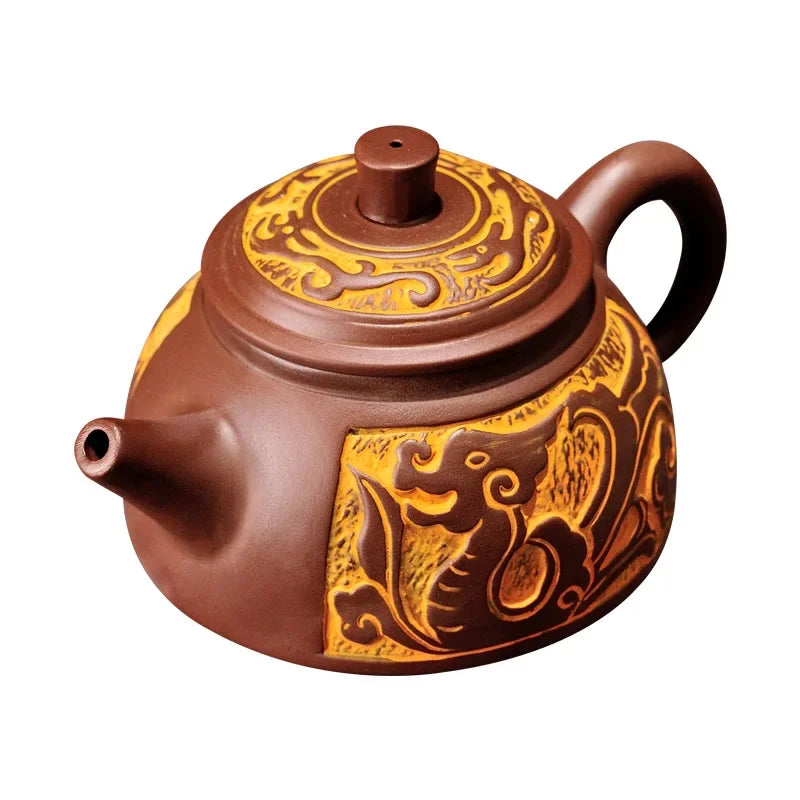 Afralia™ Antique Bronze Teapot Set Mine Purple Mud Yixing 300ml&550ml Tea Pot