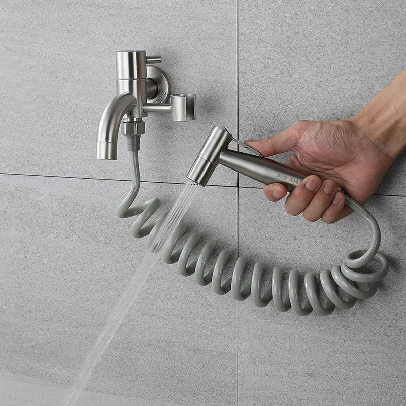 Afralia™ Nickel Toilet Bidet Sprayer Set: Single Cold Shattaf High Pressure Gun
