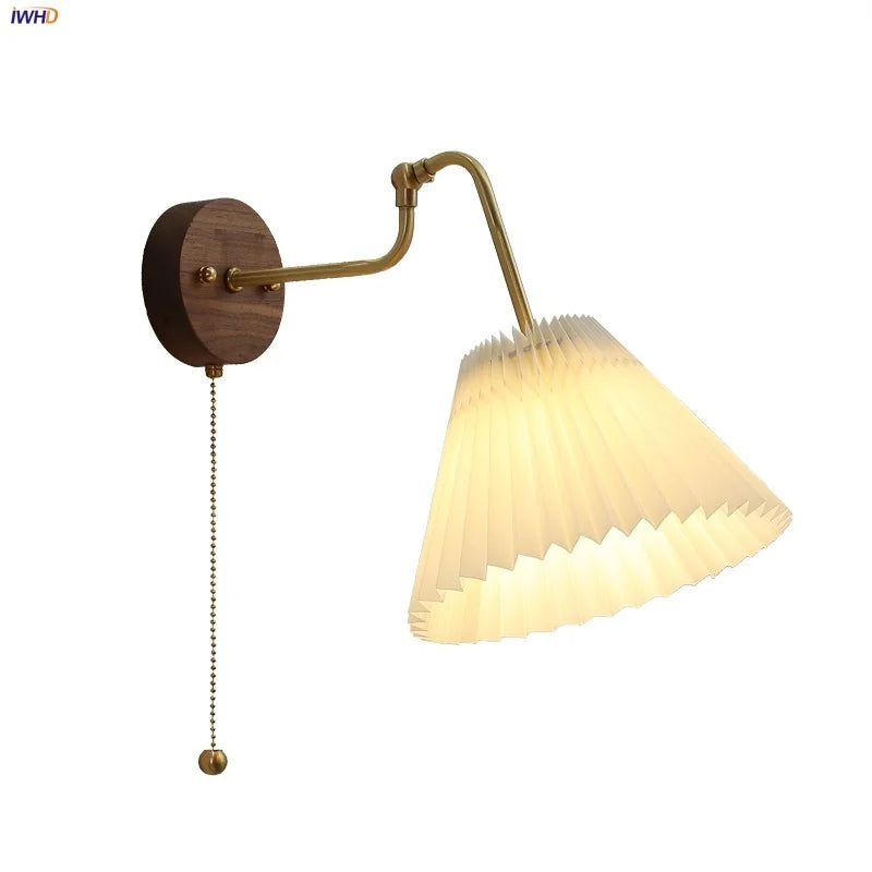 Afralia™ Rotating Copper LED Wall Light with Pull Chain Switch and Walnut Base