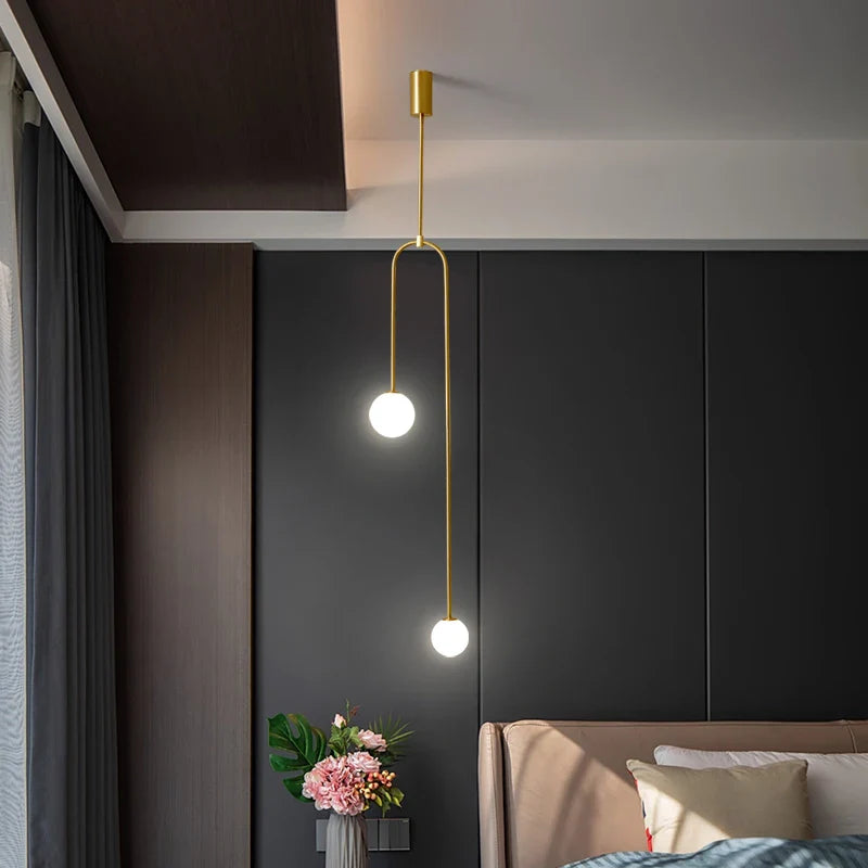 Afralia™ Nordic Glass Ball Brass Bedside Pendant Lamp for Bedroom, Living Room, and Restaurant