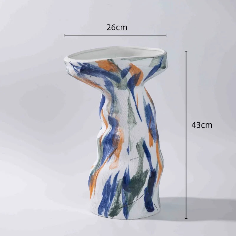 Afralia™ Abstract Irregular Ceramic Vase Set Colorful Graffiti Ornaments Home Decoration
