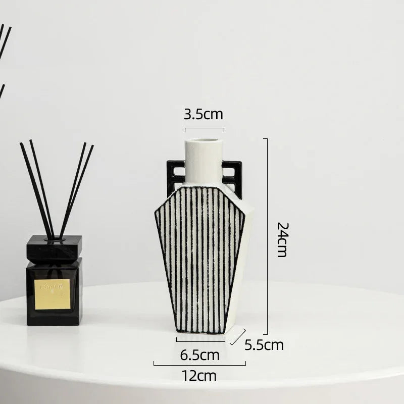 Afralia™ Checkered Pattern Ceramic Vase: Geometric Table Decor for Flowers & Room Aesthetic