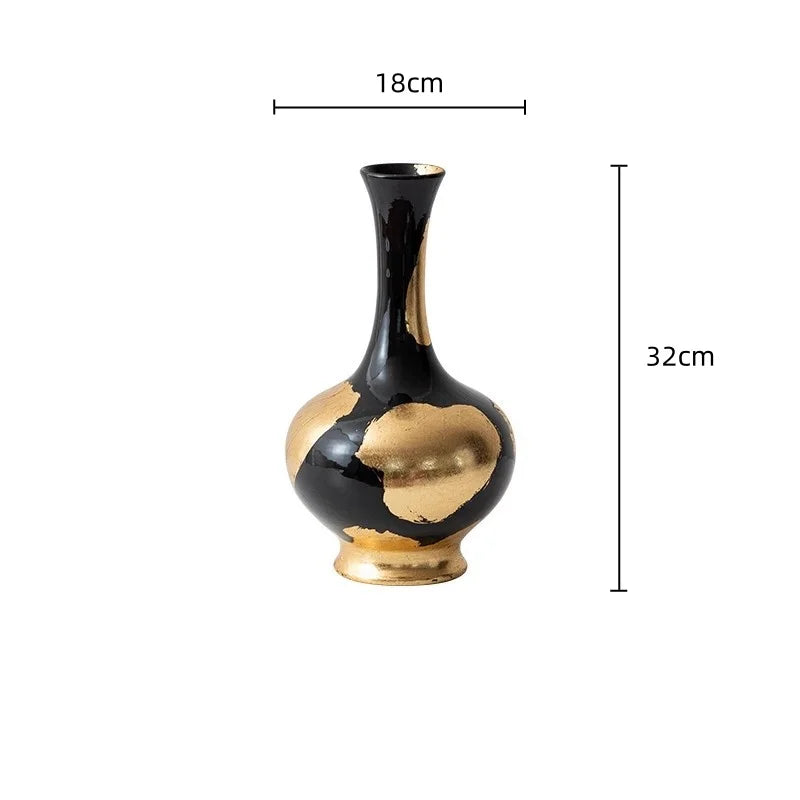 "Afralia™ Gold Foil Pattern Ceramic Vase - Handcrafted Flowerpot Terrarium Home Decor"