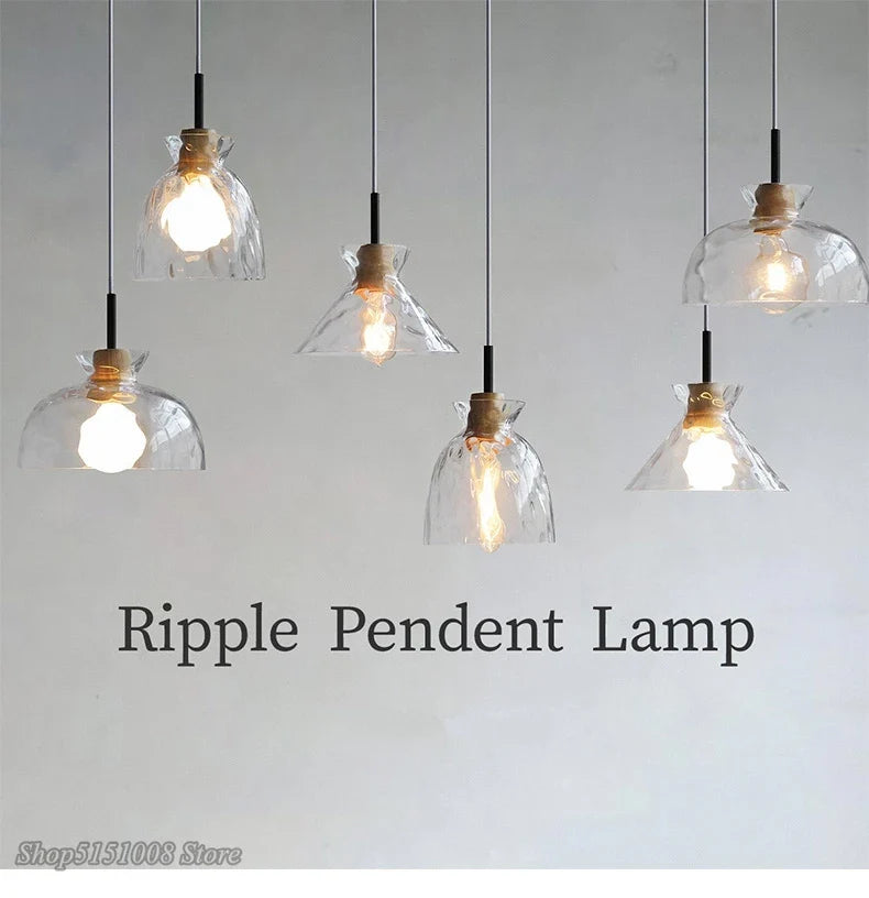 Afralia™ Wood Glass Pendant Lamp Japanese Style Minimalist Led for Living Room
