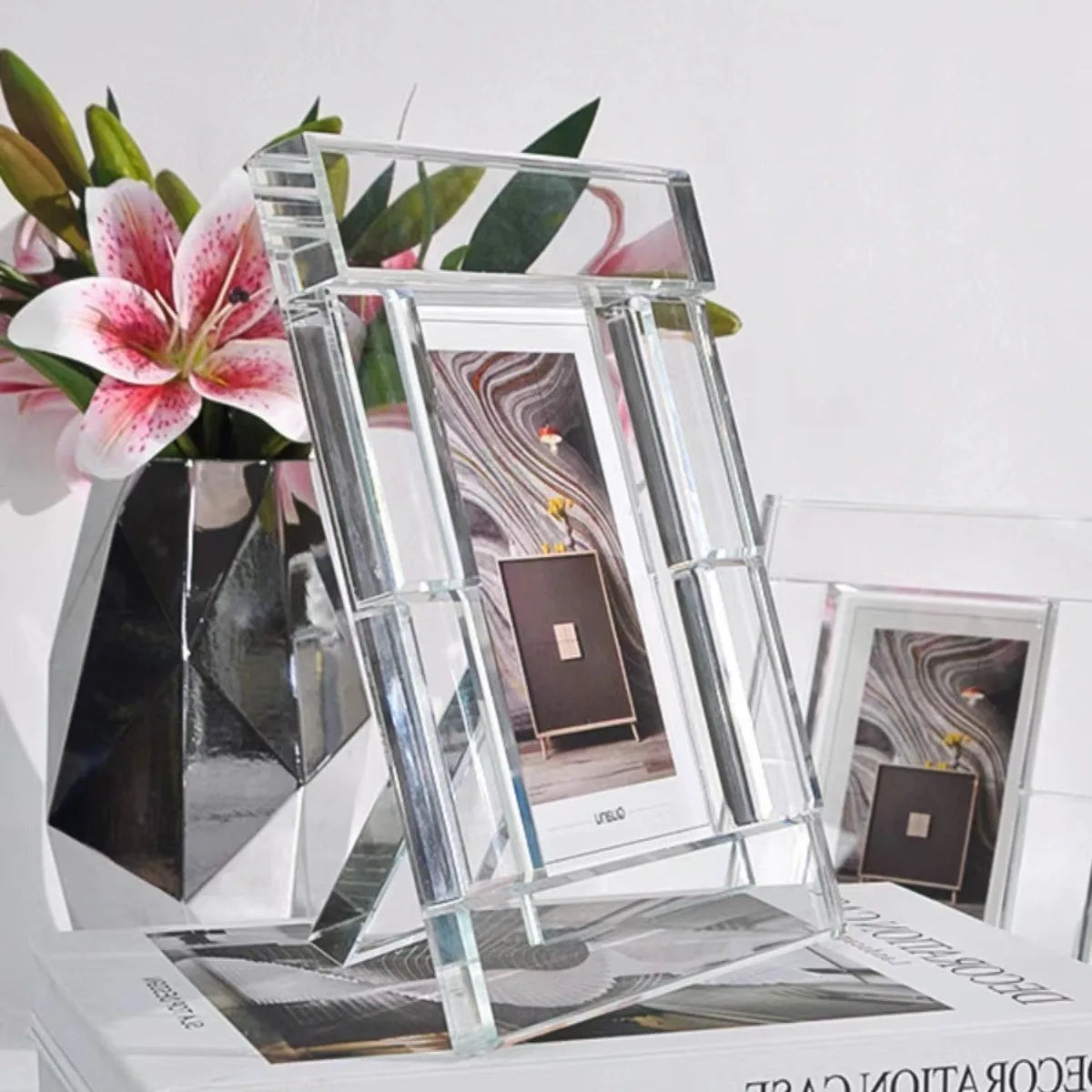 Afralia™ Crystal Glass Cube Photo Frame for Desktop Decor - Home Decor Ornaments