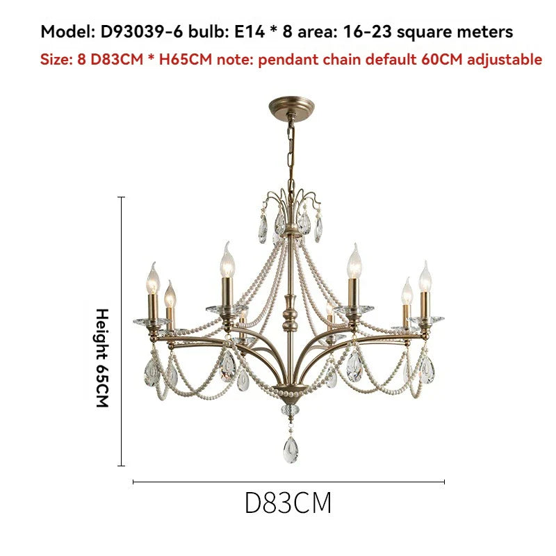 Afralia™ French Retro Pearl Crystal Chandelier for Home Dining Room Villa Luxury Decor