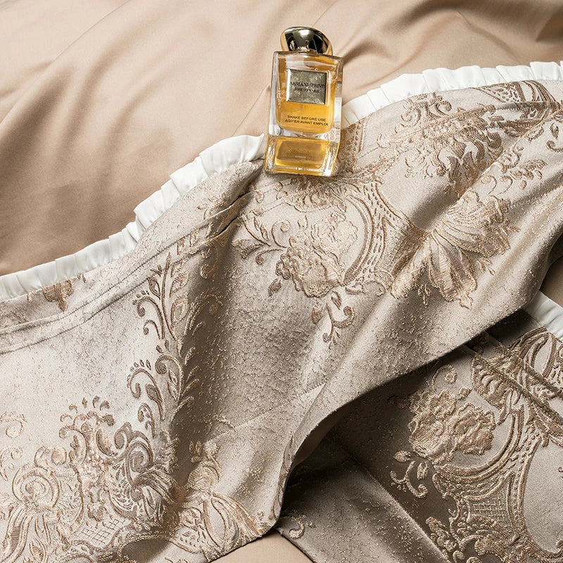 Afralia™ Champagne Luxury 100S Egyptian Cotton Relief Bedding Set