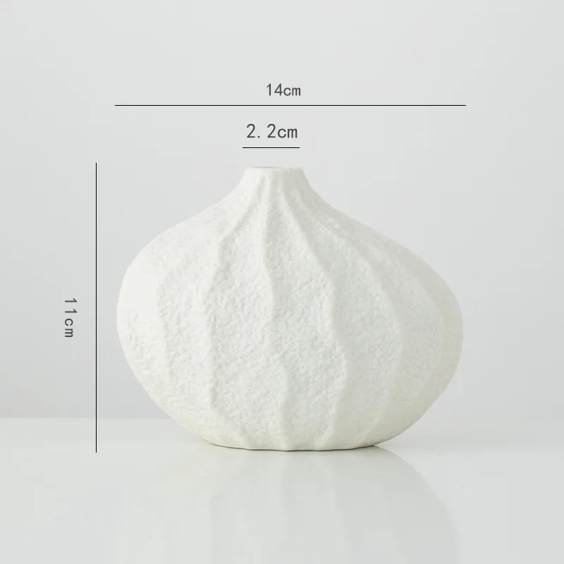 Afralia™ White Ceramic Irregular Fold Calabash Vase - Room Decoration Floral Arrangement Pot