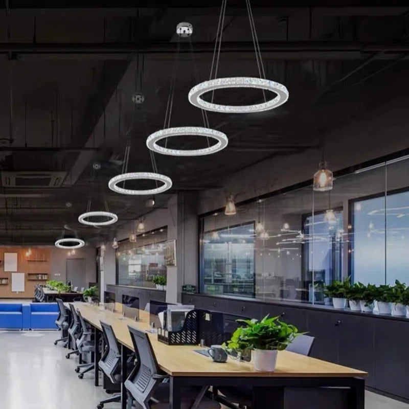 Afralia™ Crystal Rings Pendant Light Modern Chandelier Ceiling Lamp for Living Room