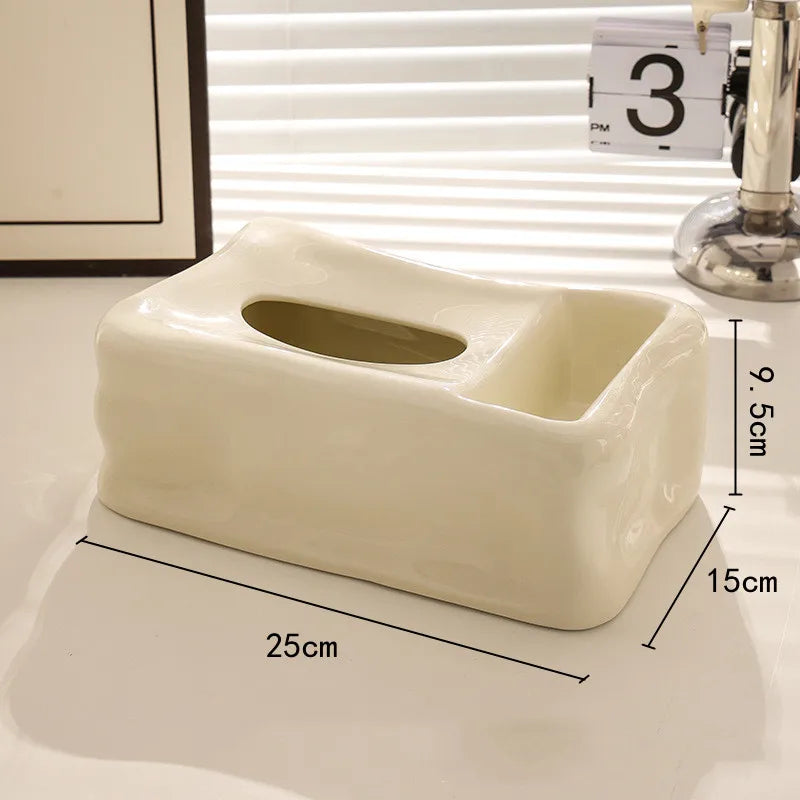 Afralia™ Silver Ceramic Tissue Box & Rabbit Napkin Holder - Home Desktop Storage
