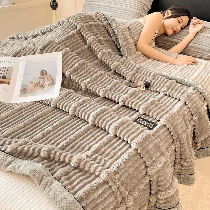 Afralia™ Cozy Faux Rabbit Plush Blanket, Nordic Style, Thick & Warm, Super Soft Nap Shawl