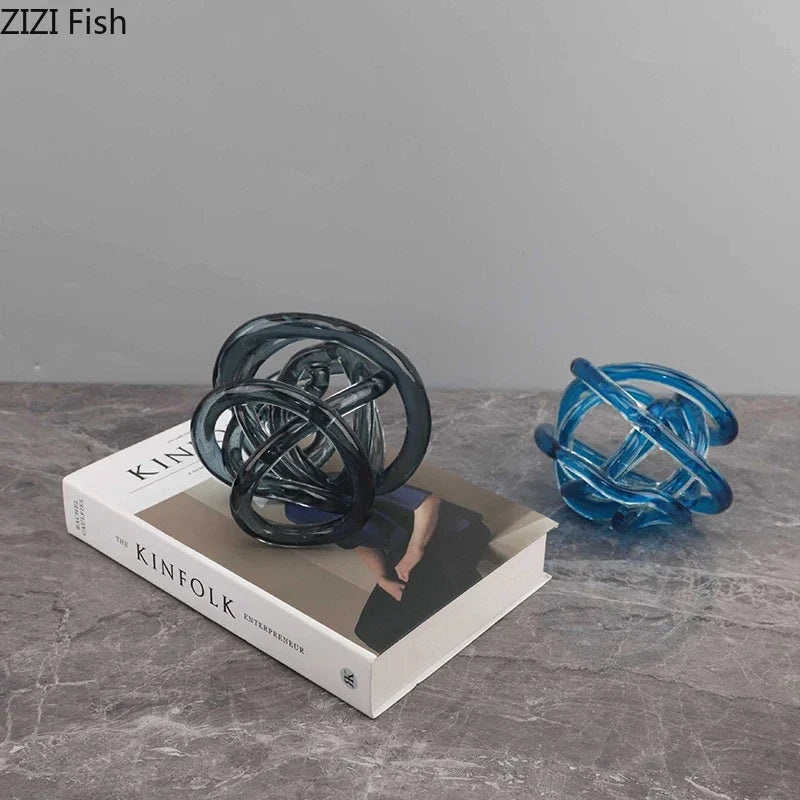 Afralia™ Modern Glass Chain Cluster Sculpture Transparent Thread Ball Aesthetics Decor