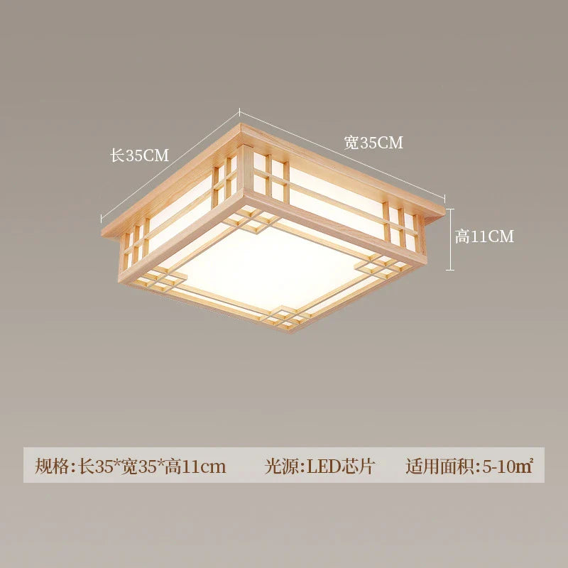 Afralia™ Solid Wood Ceiling Chandelier Light for Home Decor, LED Square Lamp for Living Room