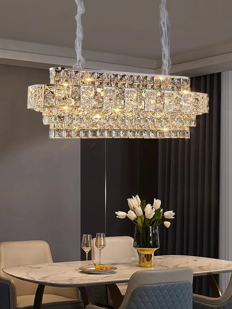 Afralia™ Glitter Crystal Pendant Lights - Modern LED Oval Hanging Lamps for Dining Room
