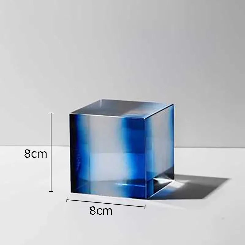 Afralia™ Crystal Cube Ornaments Clear Glass Sculpture Desk Decoration Geo Graded Square