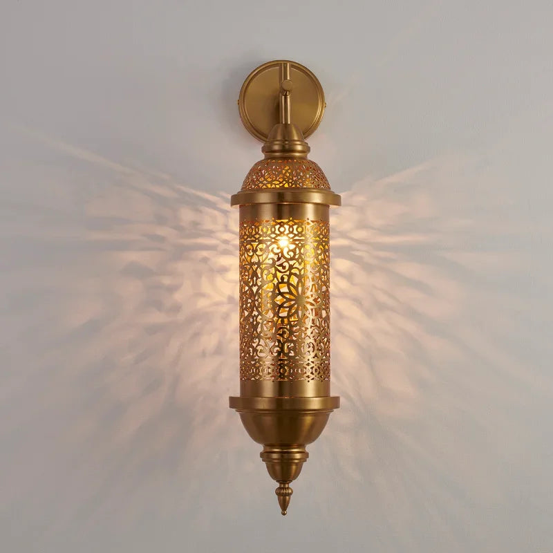 Afralia™ Moroccan Hollow Carved Gold Lustre Wall Lamp LED E27 for Home & Hospitality