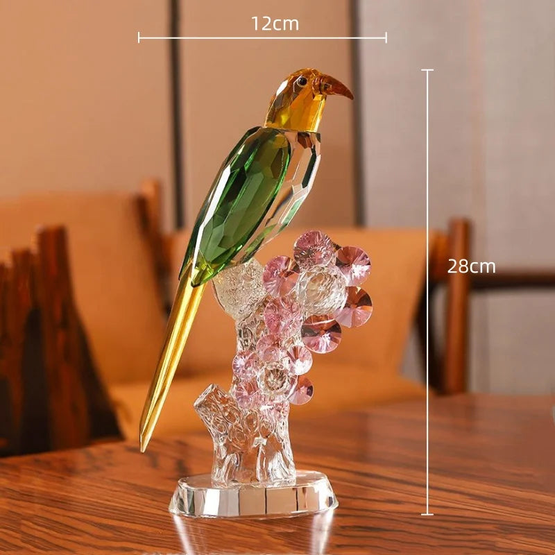 Afralia™ Crystal Psittacula Stained Glass Bird Sculpture Home Decor Figurine