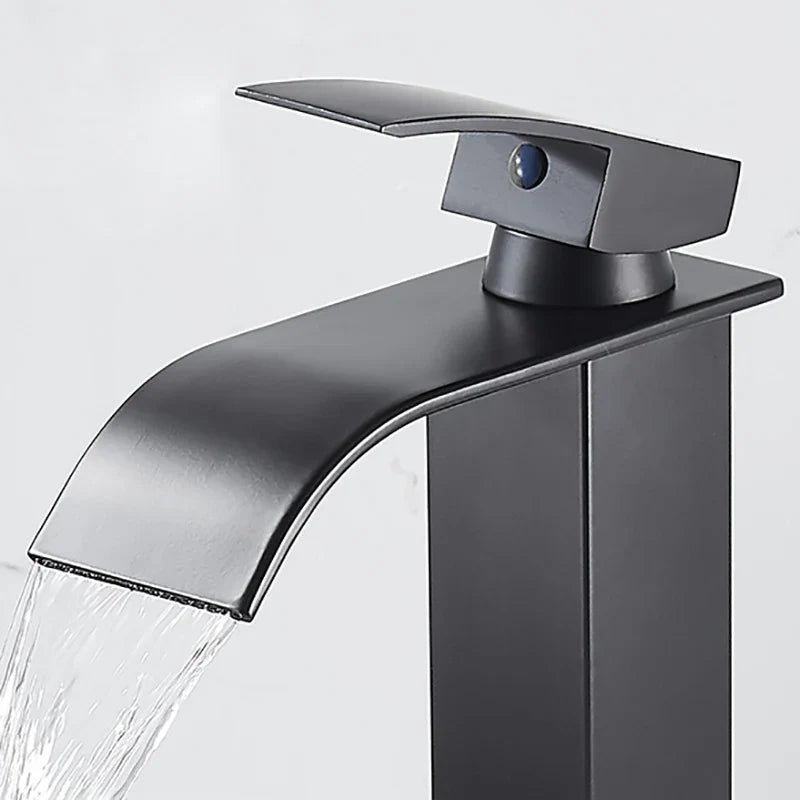 Afralia™ Matte Black Waterfall Basin Faucet Hot/Cold Mixer Tap for Bathroom Sink