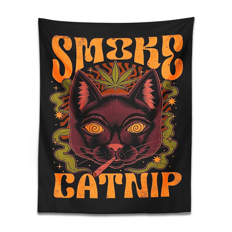 Afralia™ Smoke Catnip Tapestry Wall Hanging Tarot Cat Mysterious Divination Witchcraft Dorm Decor