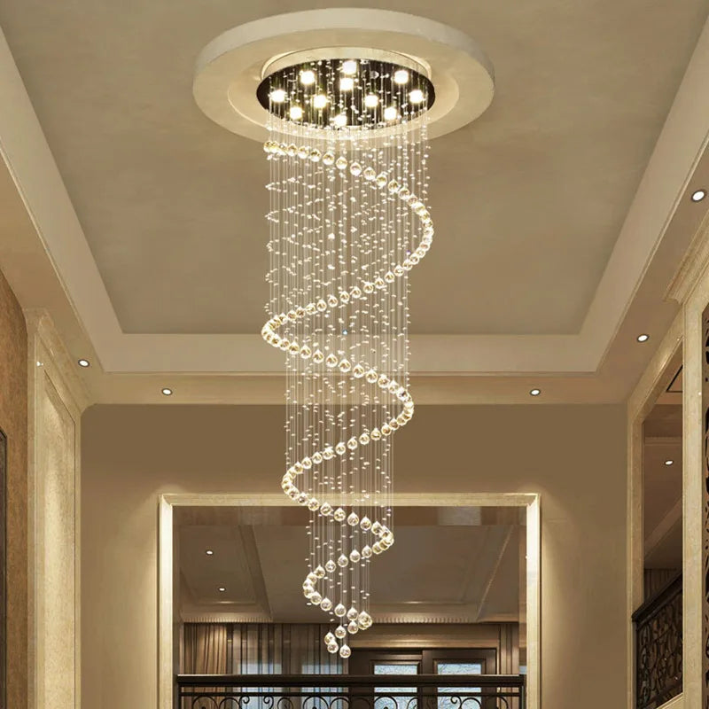 Afralia™ Modern LED K9 Crystal Chandelier | Luxury Double Staircase Living Room Lights