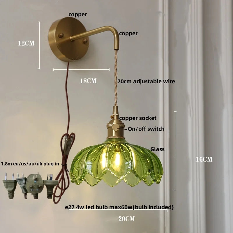Afralia™ Vintage Amber Coffee LED Wall Lamp Sconce with Adjustable Wire - 70cm