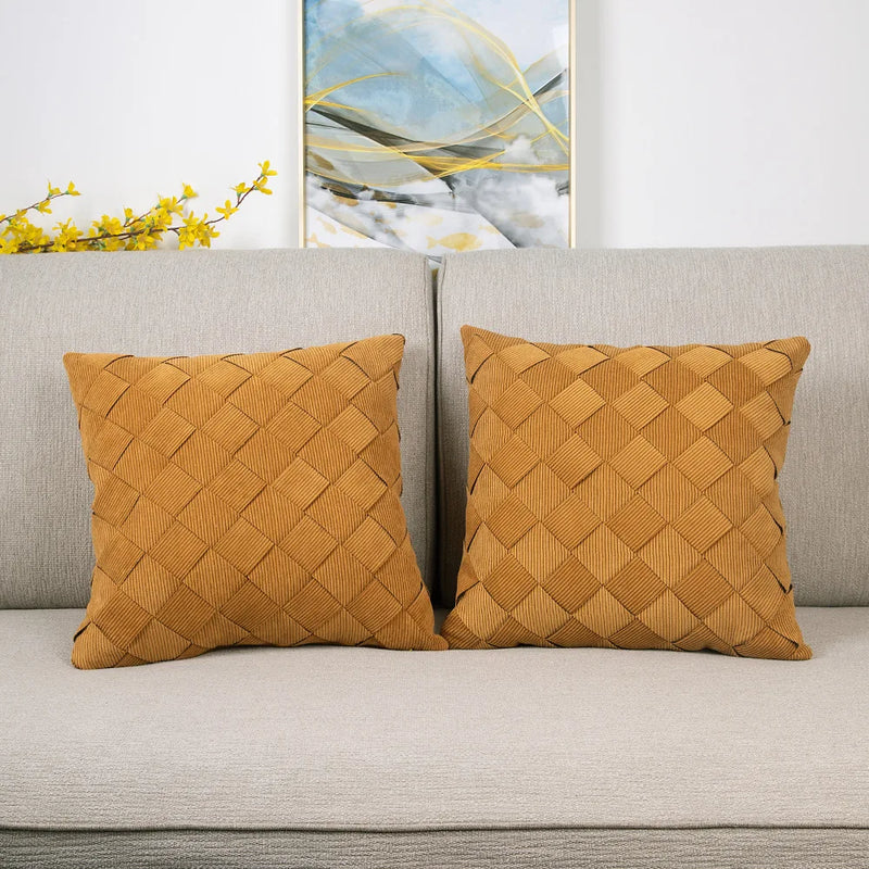 Afralia™ Nordic Plaid Corduroy Woven Cushion Cover Set