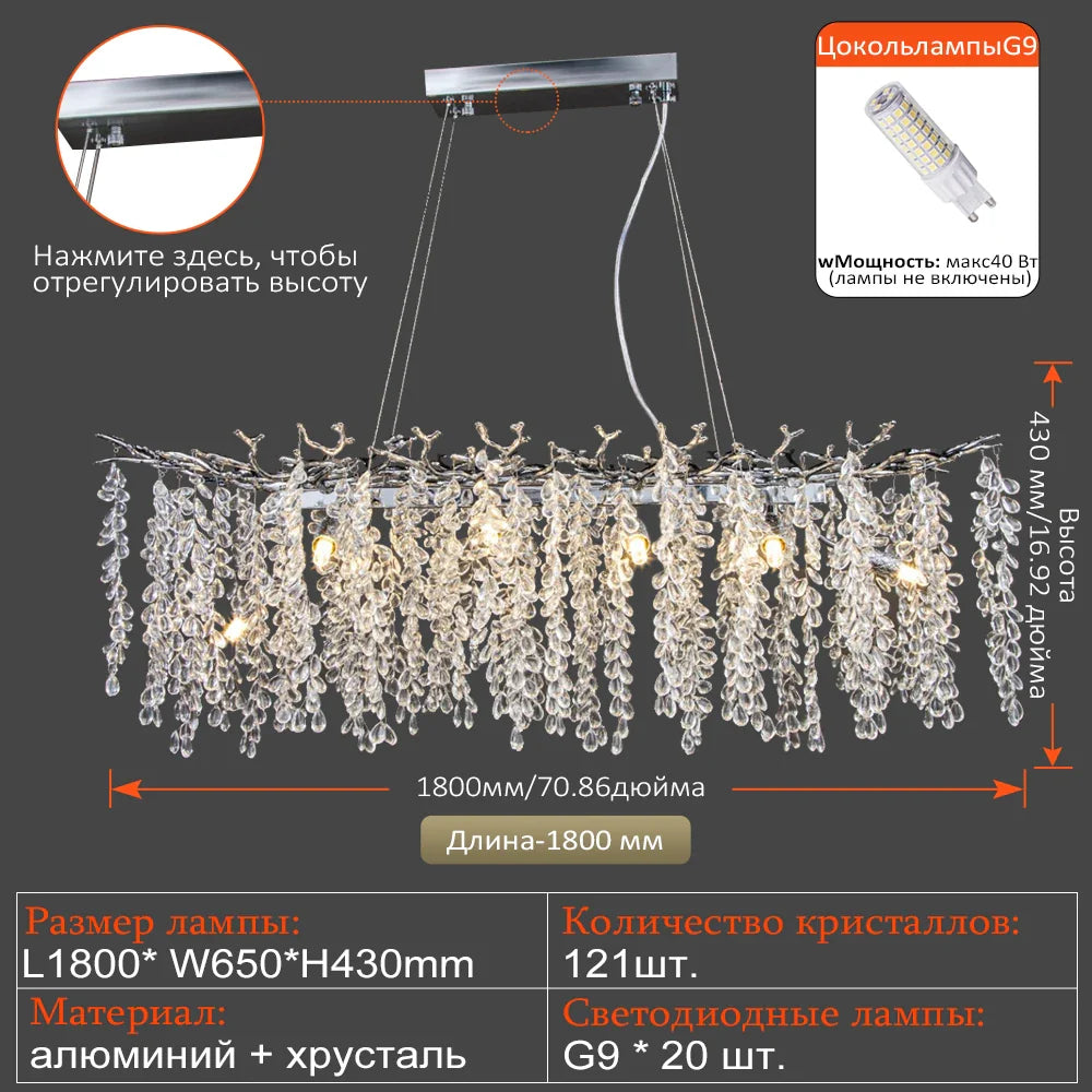 Afralia™ Grape Crystal Chandelier Silver Gold LED Tree Branch Luxury Lighting
