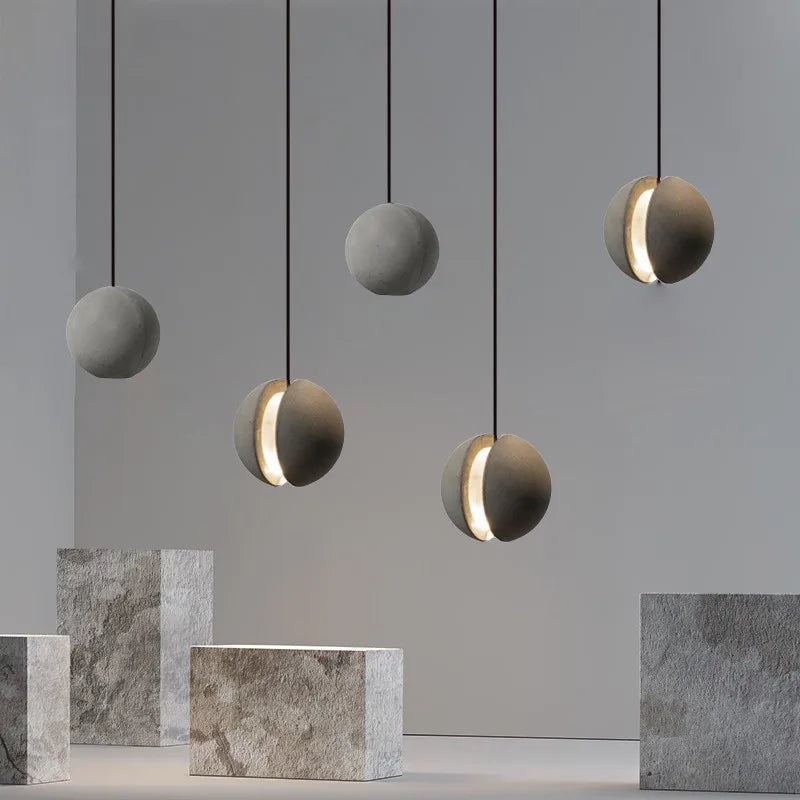 Afralia™ Moon/Planet Design Cement LED Pendant Lights - Modern Nordic Hanging Lamp