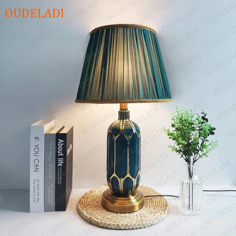 Afralia™ Blue Ceramic Table Lamp | Post Modern American Style | Bedroom Living Room Lighting
