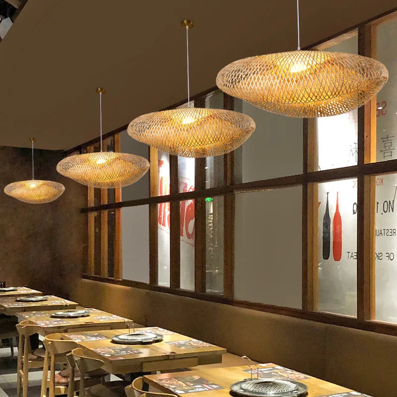 Bamboo Suspension Pendant Light Chandelier by Afralia™ for Kitchen Living Dining Room