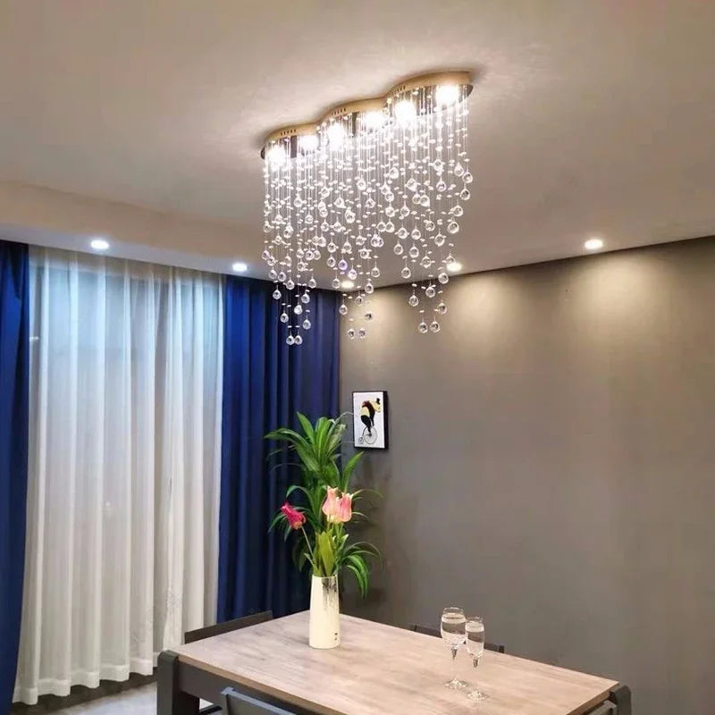 Modern Crystal Chandelier Dining Room LED Hanging Lamp Luxury Indoor Lighting by Afralia™