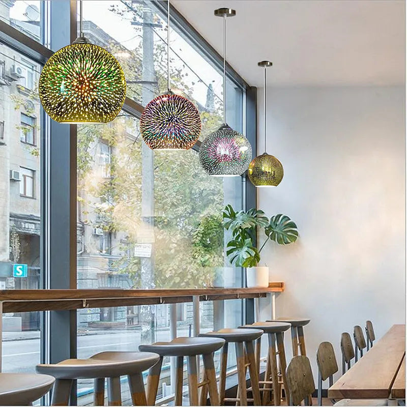Afralia™ Fireworks Glass Ball LED Pendant Light Fixture for Bar Dining Kitchen