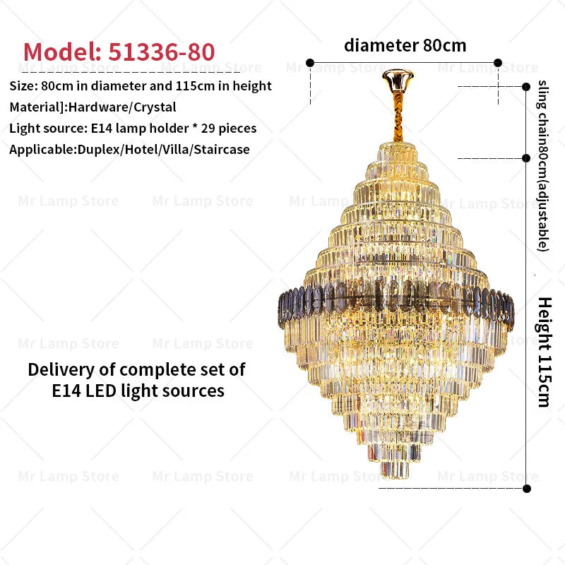 Afralia™ Crystal Chandelier: Luxe Stairwell Lighting for Penthouse Villa
