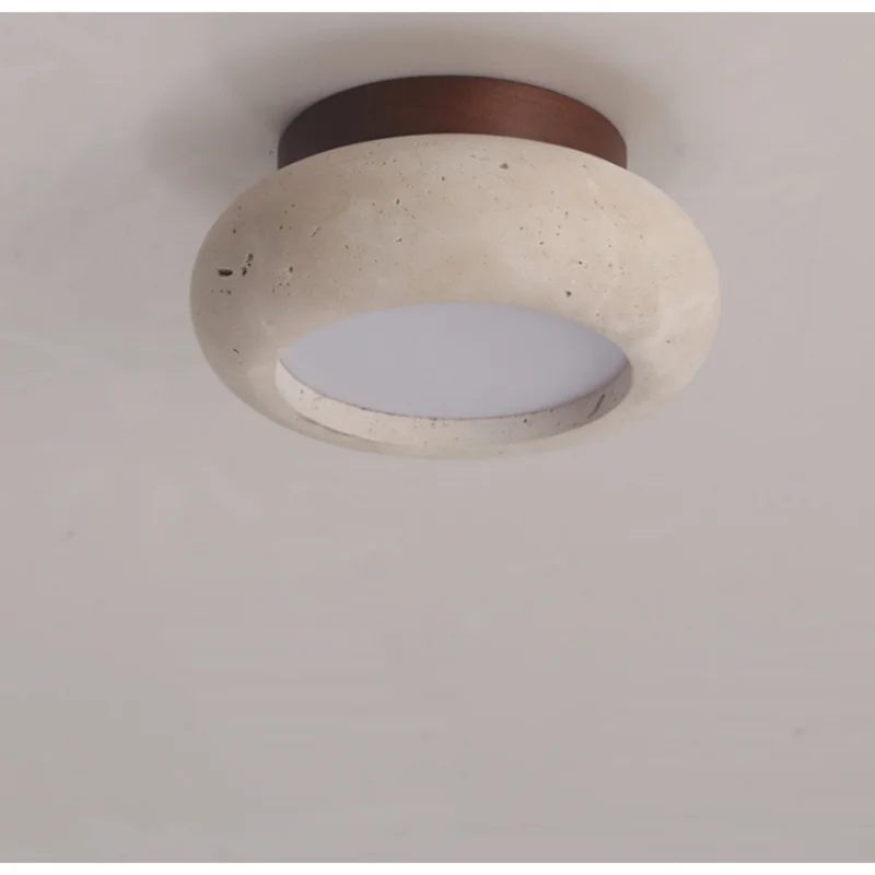 Afralia™ Natural Yellow Travertine Wood Canopy LED Ceiling Light - Nordic Modern Ellipse-Look