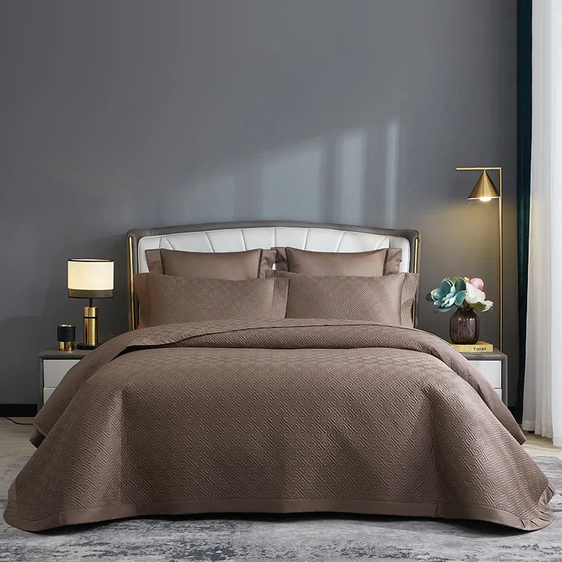 Afralia™ Luxury Egyptian Cotton Quilted Bedspread Set with 2 Pillowcases